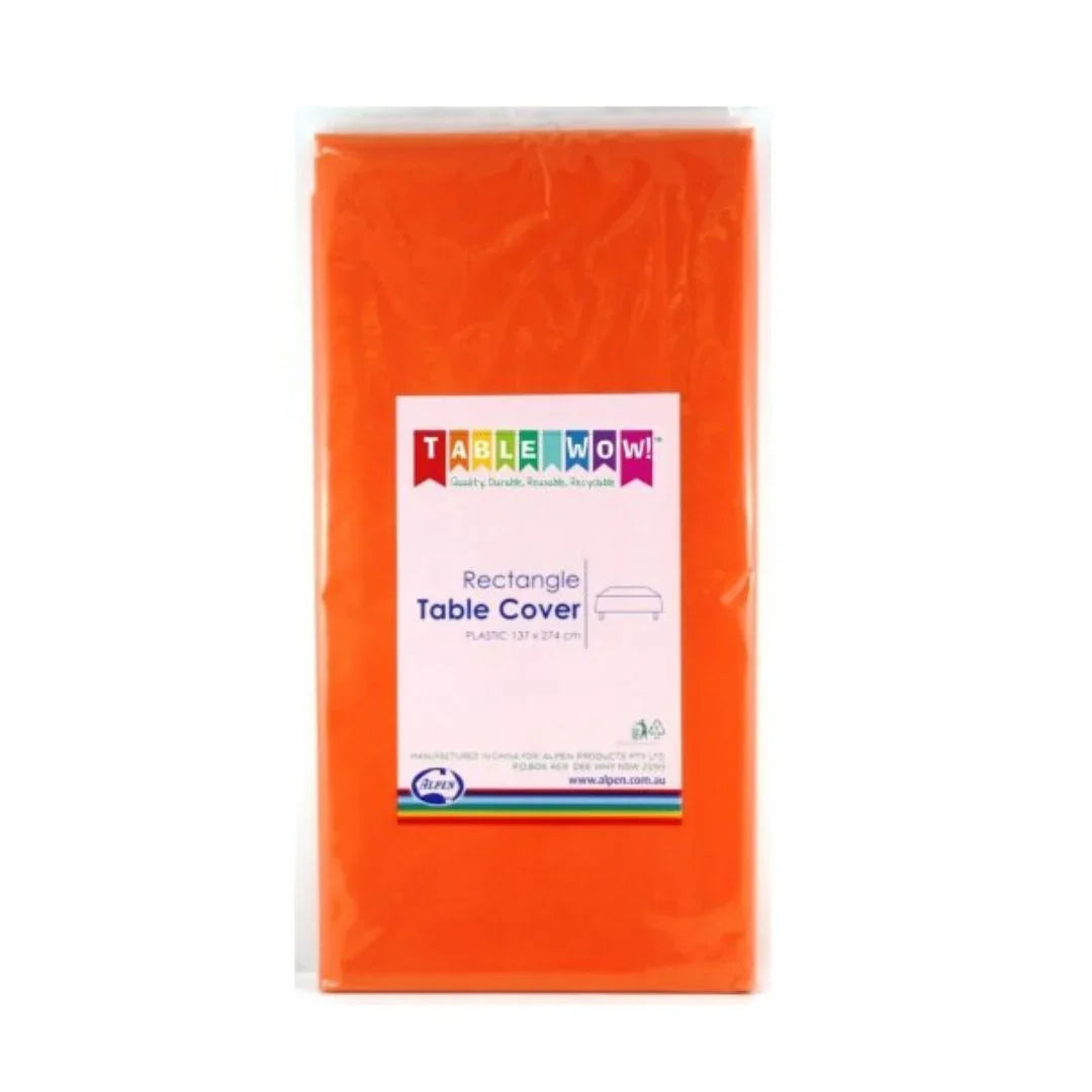 Orange Table Wow plastic rectangle table cover in clear packaging