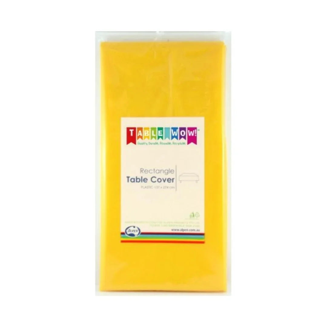 Yellow Table Wow plastic rectangular table cover in packaging