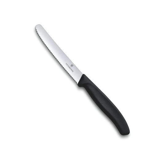 Victorinox serrated carving knife with a black ergonomic handle
