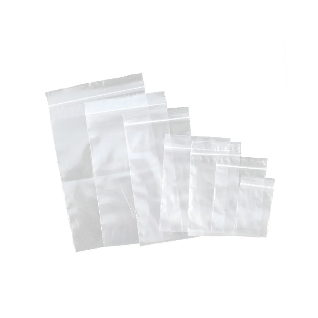 Various sizes of clear plastic zip lock bags for packaging and storage