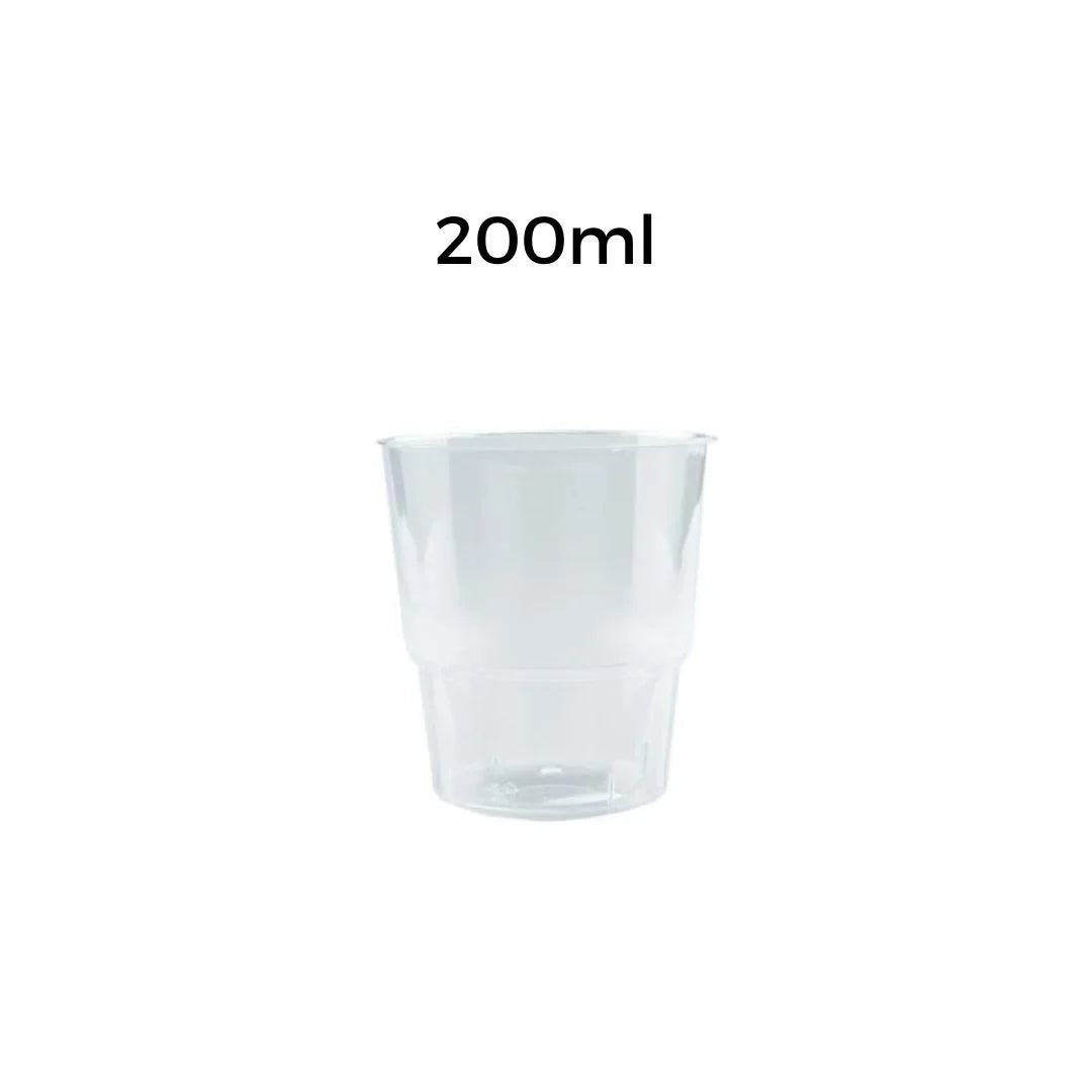 Clear plastic disposable cup with 200ml capacity