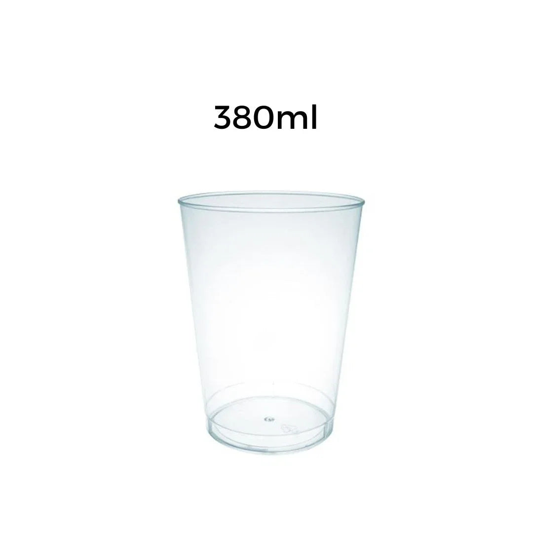 Clear disposable plastic cup with 380ml capacity