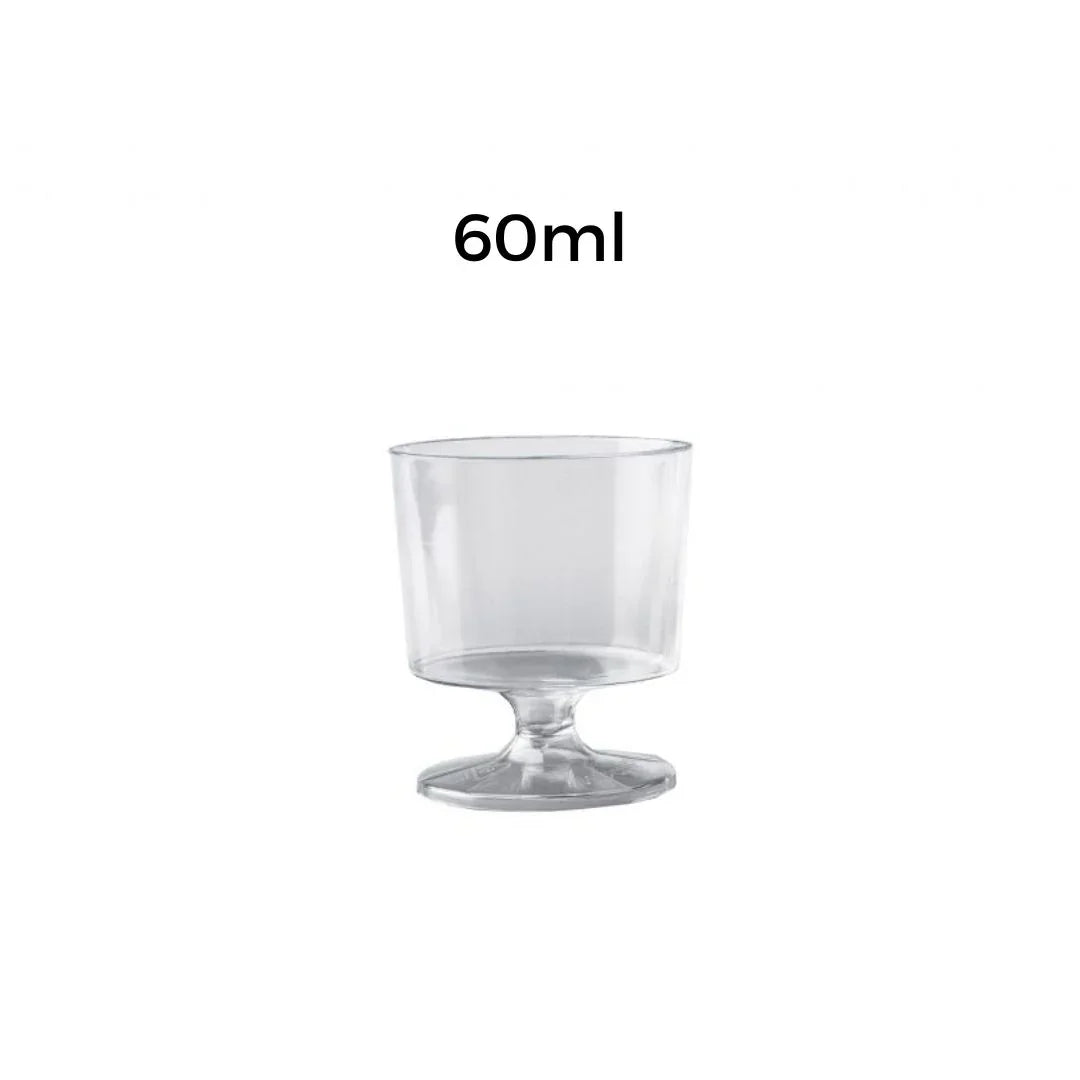Clear 60ml plastic disposable dessert glass with stem